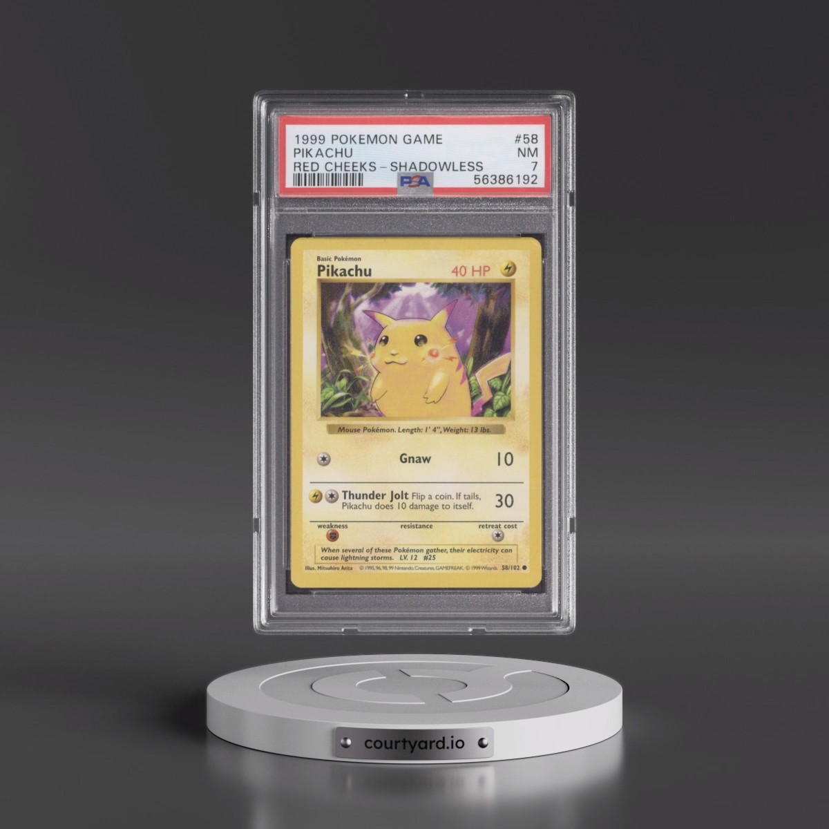 1999 Pokémon Game #58 Pikachu - Shadowless Red Cheeks (PSA 7 NM)