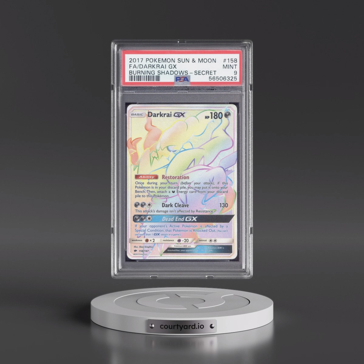 2017 Pokémon Sun & Moon Burning Shadows #158 Darkrai GX - Holo Full Art Secret (PSA 9 MINT)