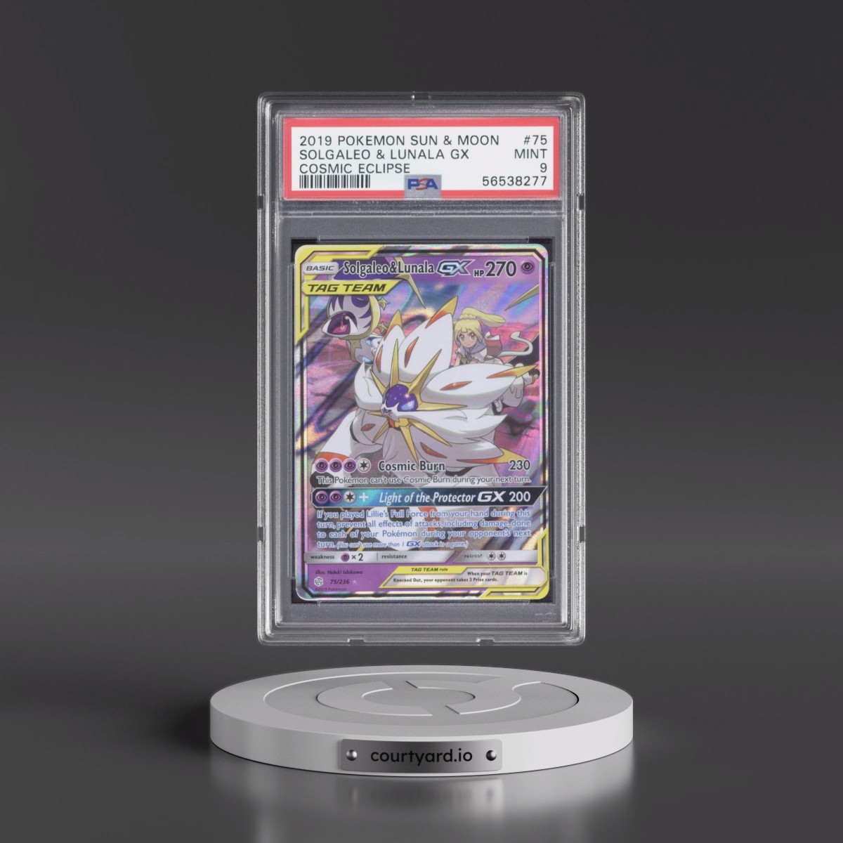 2019 Pokémon Sun & Moon Cosmic Eclipse #75 Solgaleo & Lunala GX - Holo (PSA 9 MINT)