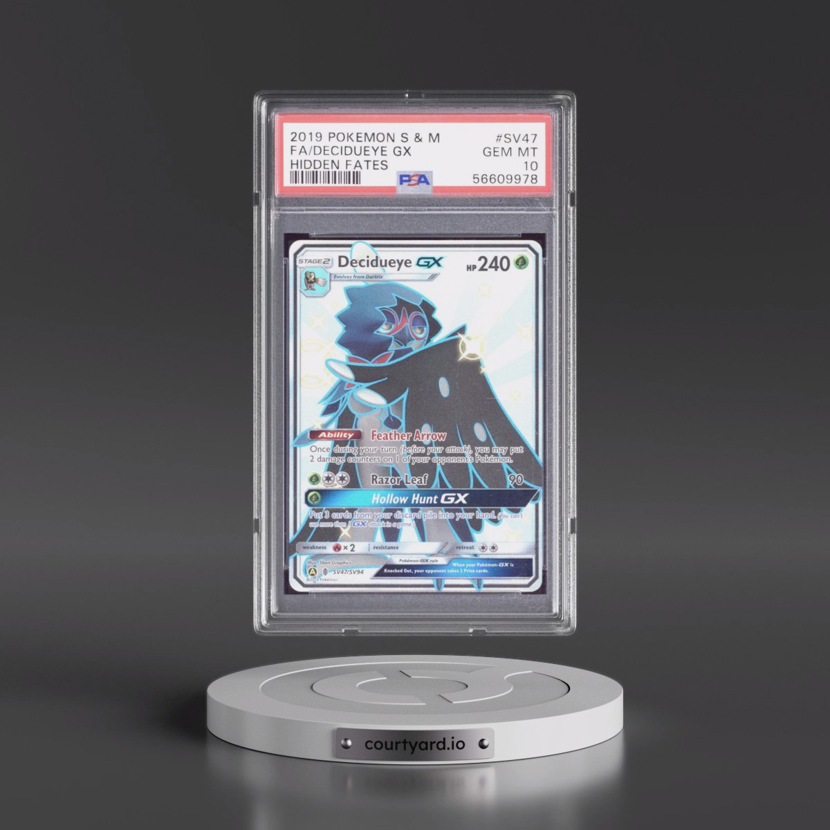 2019 Pokémon Sun & Moon Hidden Fates #SV47 Decidueye GX - Holo Full Art (PSA 10 GEM MINT)