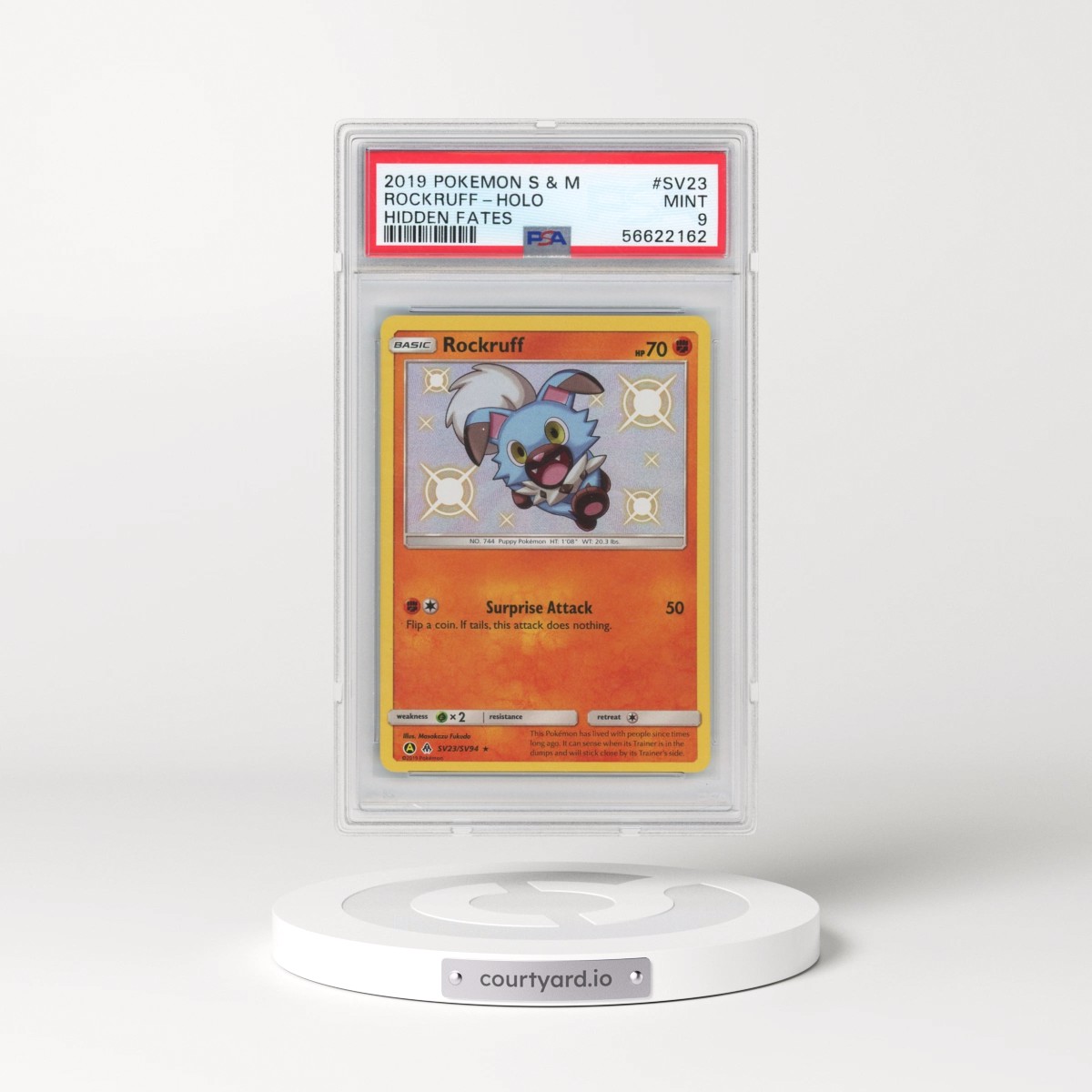 2019 Pokémon Sun & Moon Hidden Fates #SV23 Rockruff - Holo (PSA 9 MINT)