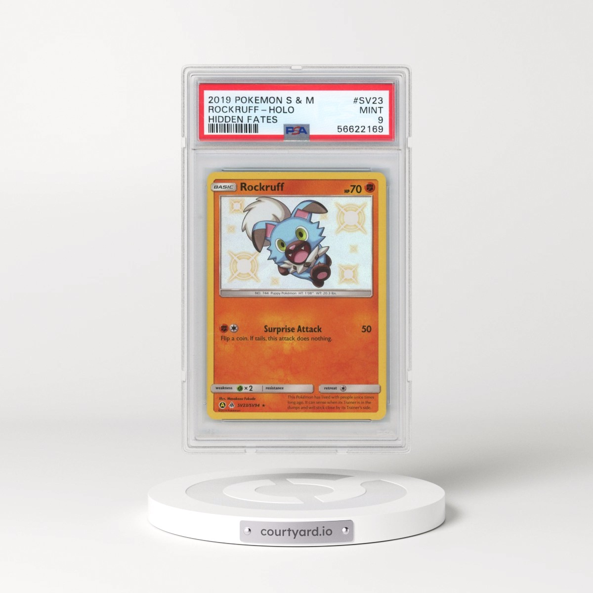 2019 Pokémon Sun & Moon Hidden Fates #SV23 Rockruff - Holo (PSA 9 MINT)