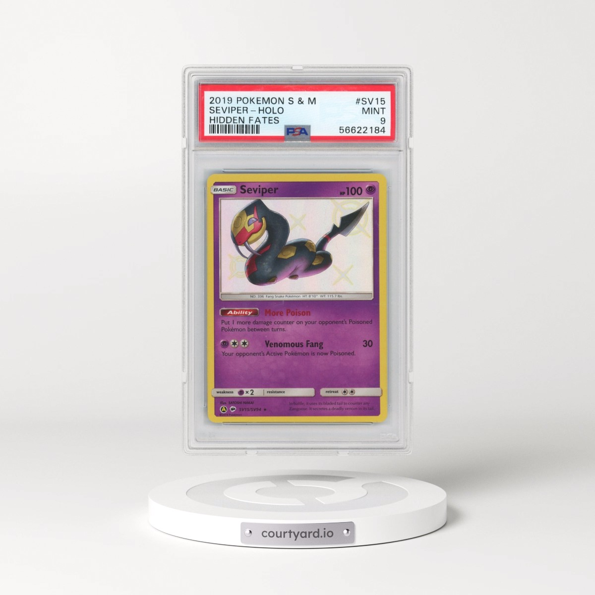 2019 Pokémon Sun & Moon Hidden Fates #SV15 Seviper - Holo (PSA 9 MINT)