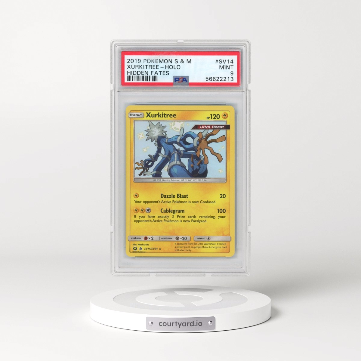 2019 Pokémon Sun & Moon Hidden Fates #SV14 Xurkitree - Holo (PSA 9 MINT)
