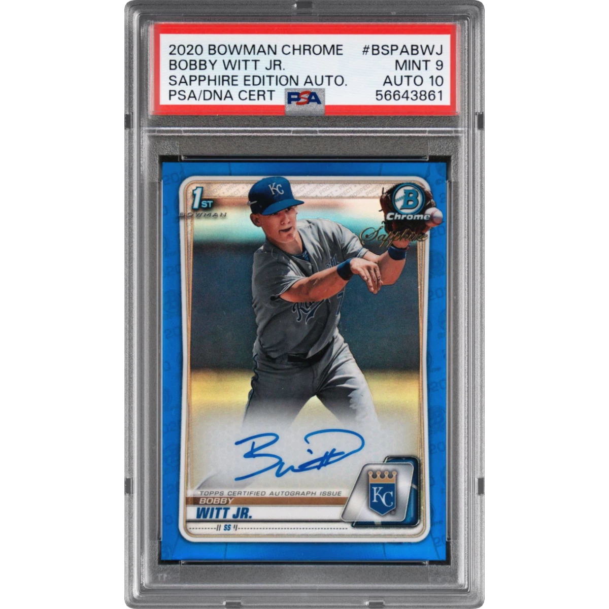 2020 Bowman Chrome Sapphire Edition Autographs #BSPABWJ Bobby Witt Jr. (PSA 9 MINT)