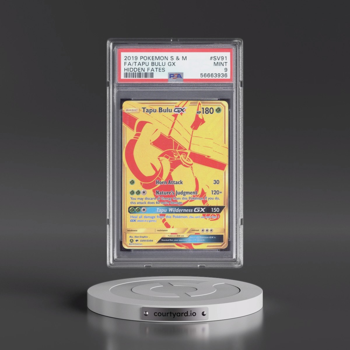 2019 Pokémon Sun & Moon Hidden Fates #SV91 Tapu Bulu GX - Holo Full Art (PSA 9 MINT)