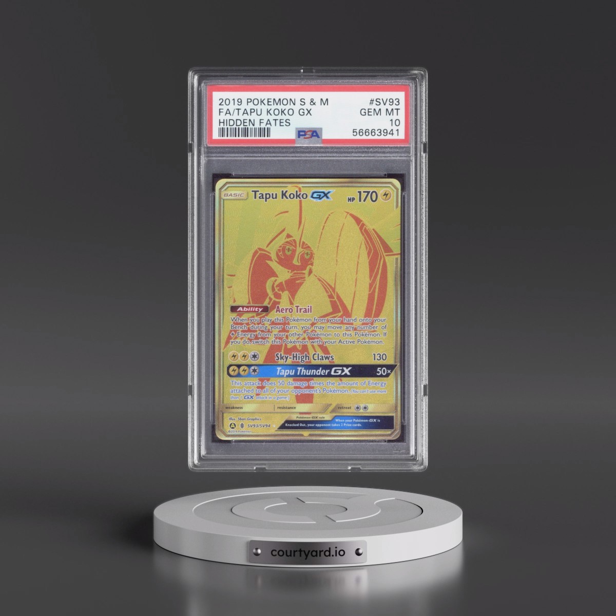 2019 Pokémon Sun & Moon Hidden Fates #SV93 Tapu Koko GX - Holo Full Art (PSA 10 GEM MINT)