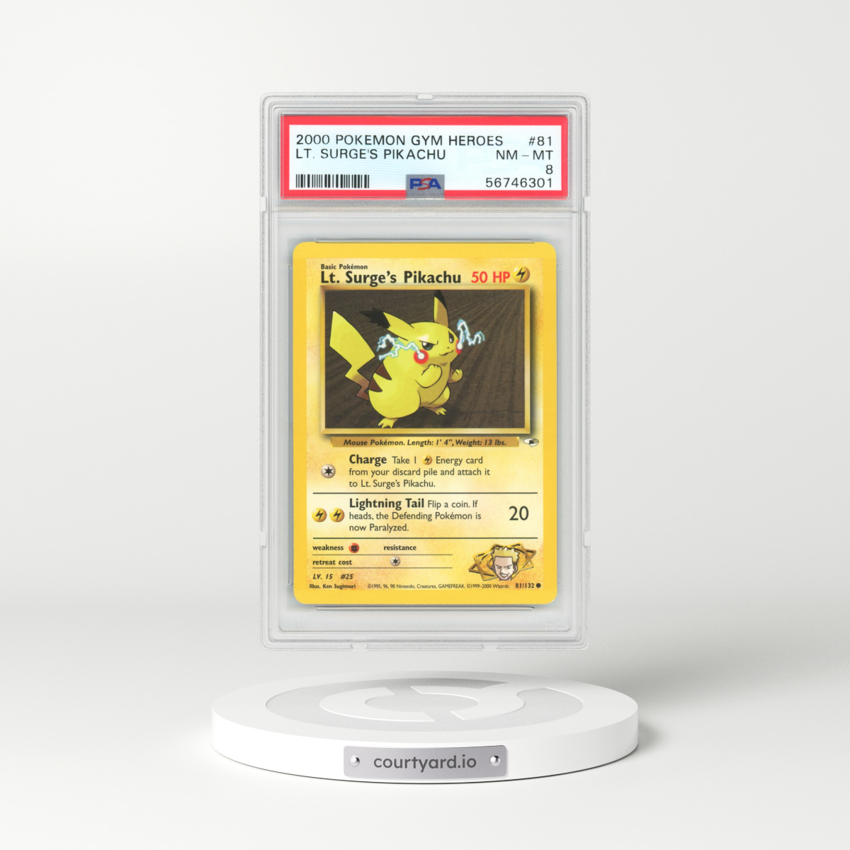 2000 Gym Heroes #81 Lt. Surge's Pikachu (PSA 8 NM-MT)