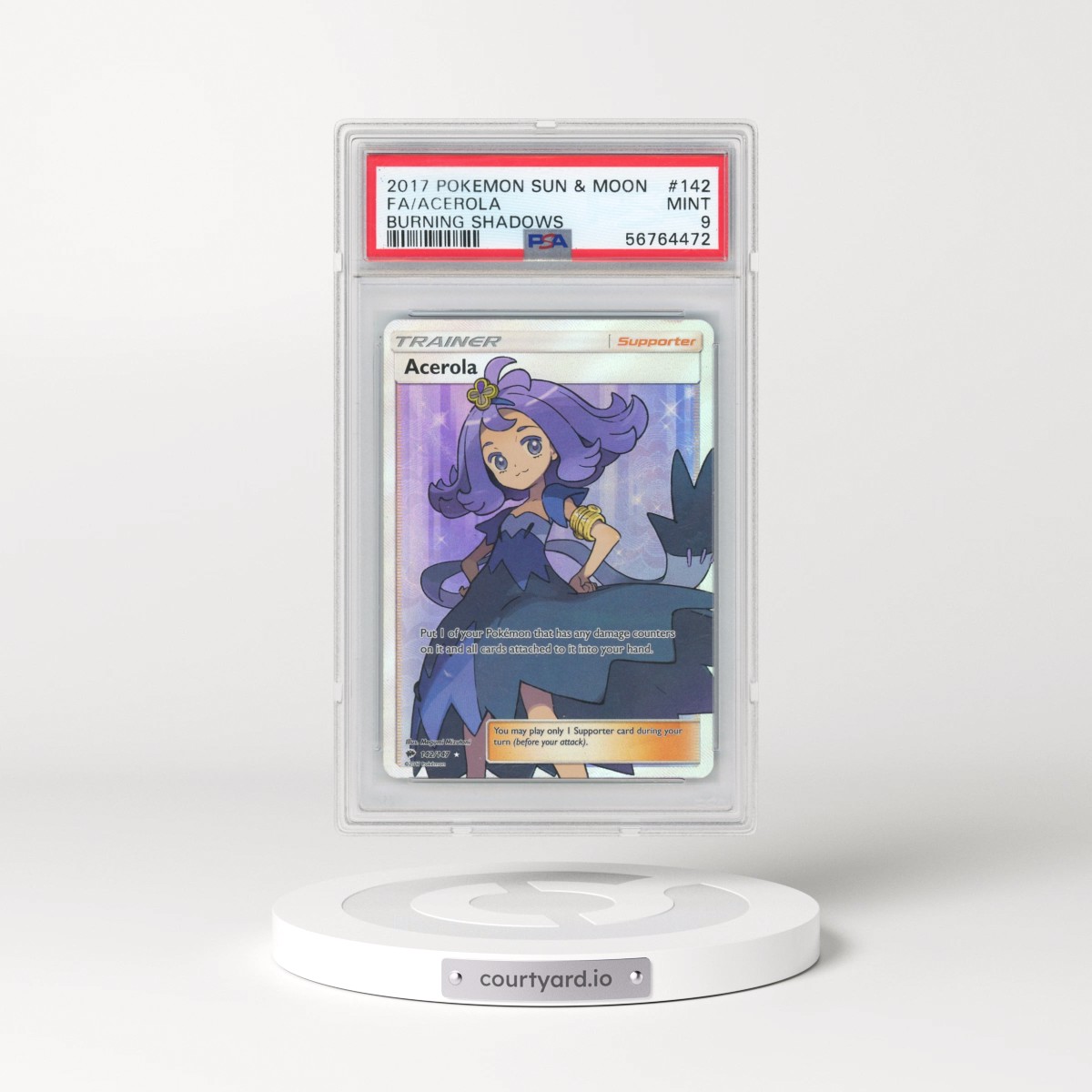 2017 Pokémon Sun & Moon Burning Shadows #142 Acerola - Full Art (PSA 9 MINT)