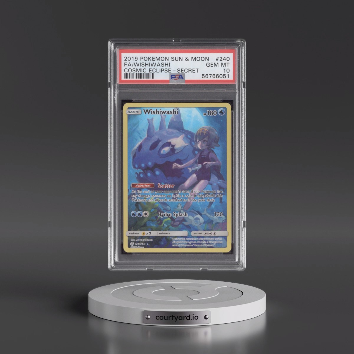 2019 Pokémon Sun & Moon Cosmic Eclipse #240 Wishiwashi - Full Art Secret (PSA 10 GEM MINT)