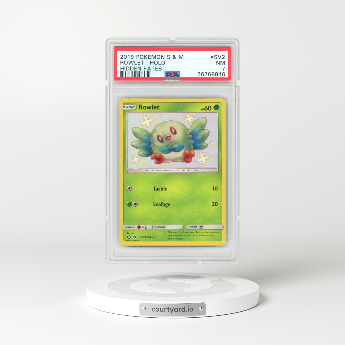 2019 Hidden Fates #SV2 Rowlet - Holo (PSA 7 NM)