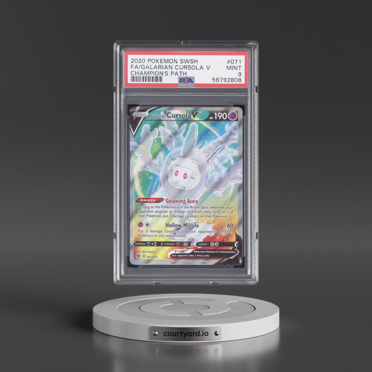2020 Pokémon Sword & Shield Champion's Path Galarian Cursola V - Holo Full Art #071 PSA 9