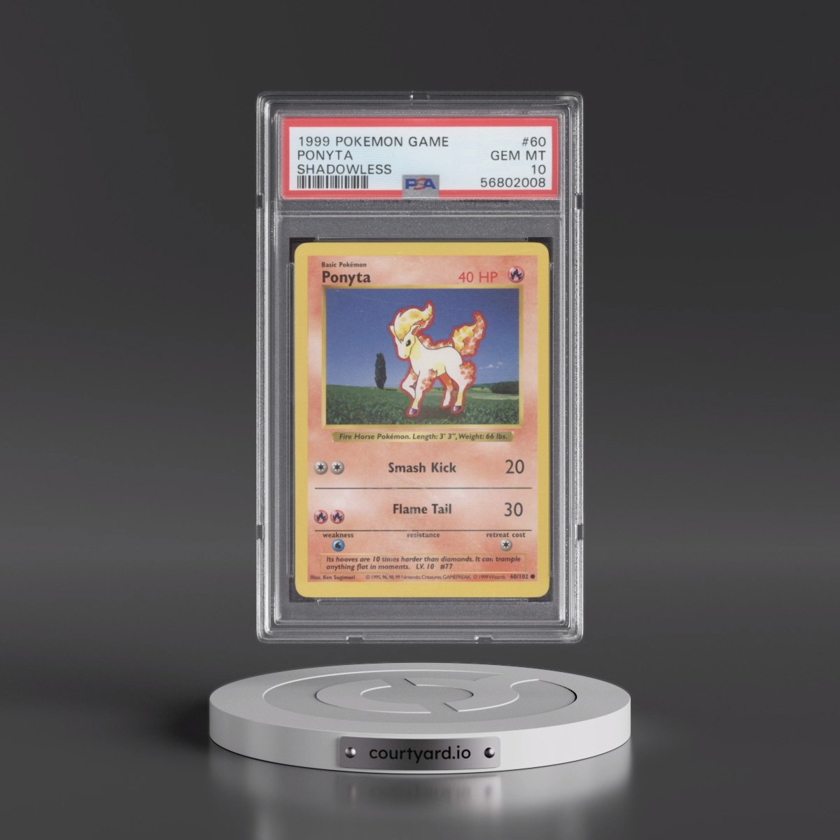 1999 Pokémon Game #60 Ponyta - Shadowless (PSA 10 GEM MINT)