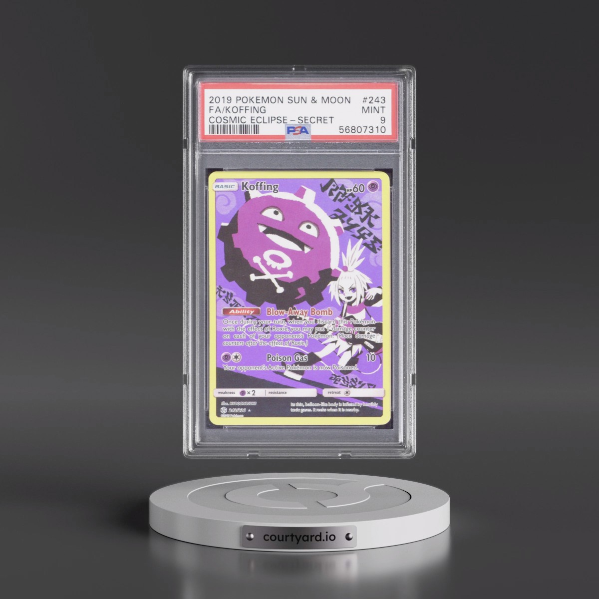 2019 Pokémon Sun & Moon Cosmic Eclipse #243 Koffing - Full Art Secret (PSA 9 MINT)