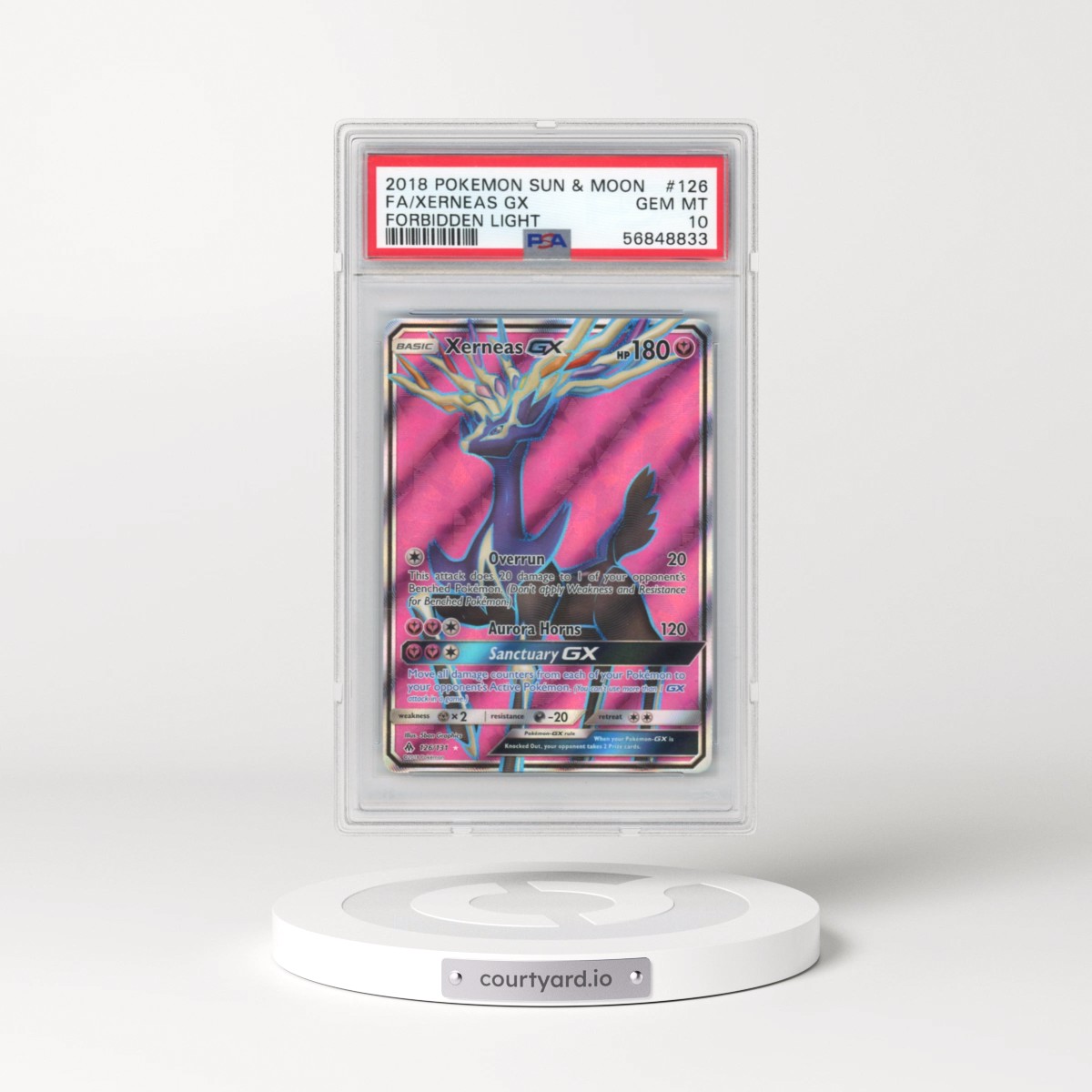 2018 Pokémon Sun & Moon Forbidden Light #126 Xerneas GX - Holo Full Art (PSA 10 GEM MINT)