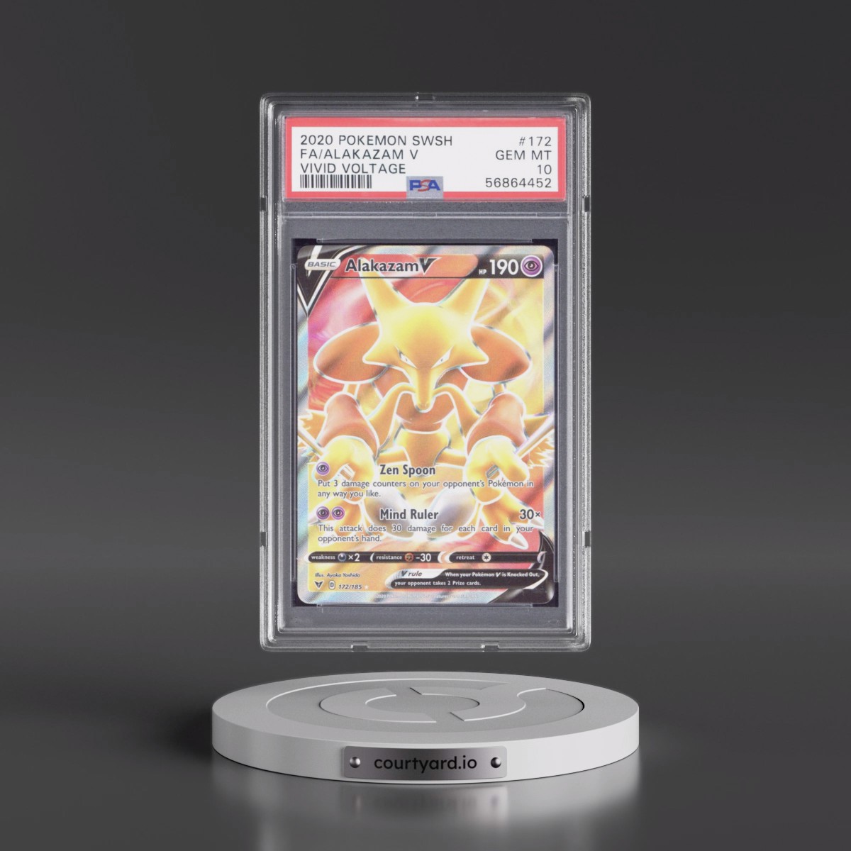 2020 Pokémon Sword & Shield Vivid Voltage #172 Alakazam V - Holo Full Art (PSA 10 GEM MINT)