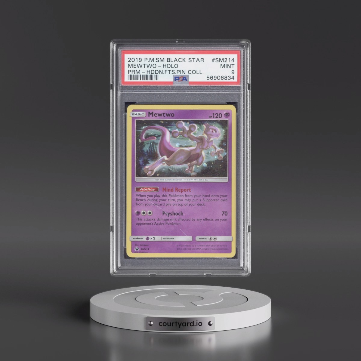 2019 Pokémon SM Black Star Promo #SM214 Mewtwo - Holo Hidden Fates Pin Collection (PSA 9 MINT)