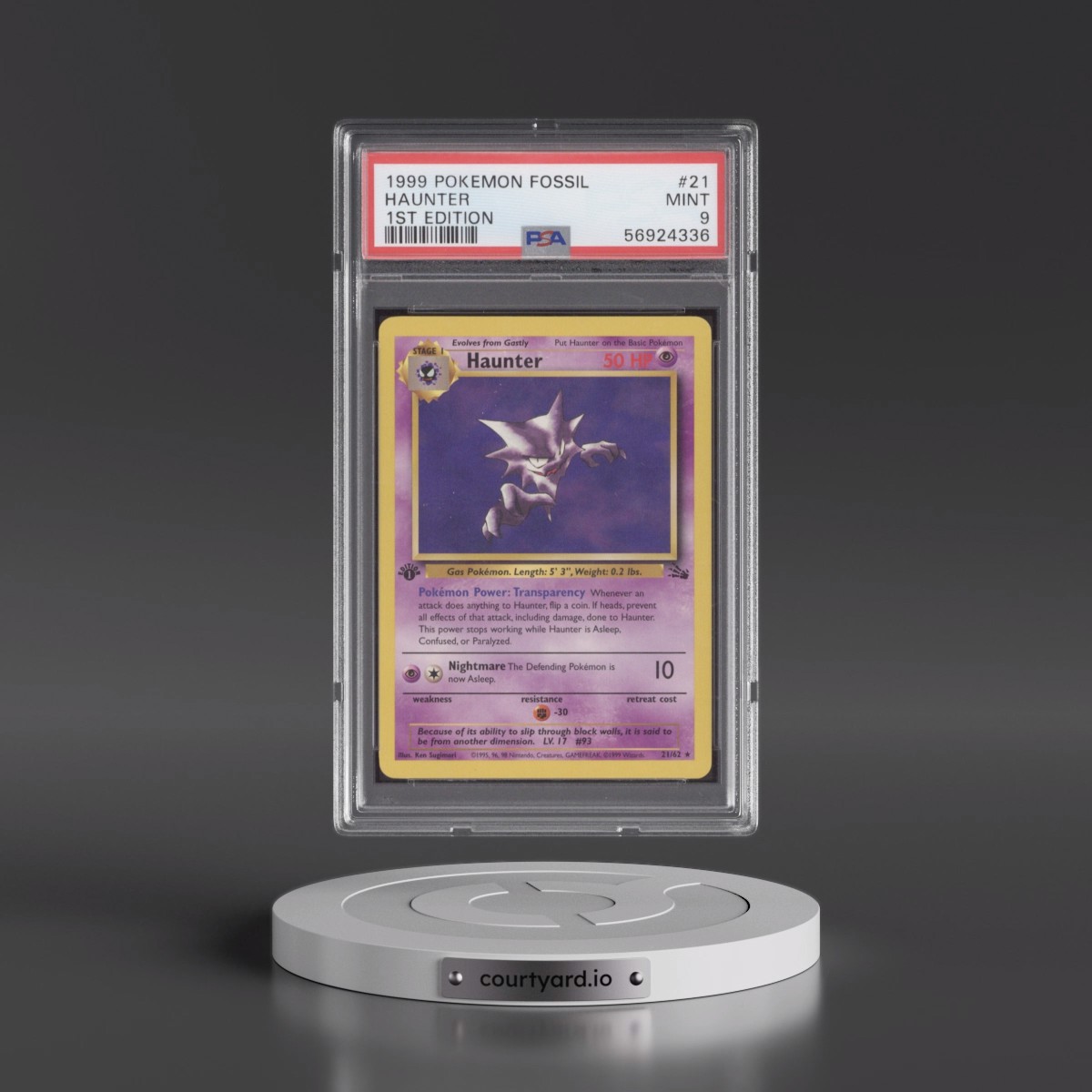 1999 Pokémon Fossil #21 Haunter - 1st Edition (PSA 9 MINT)