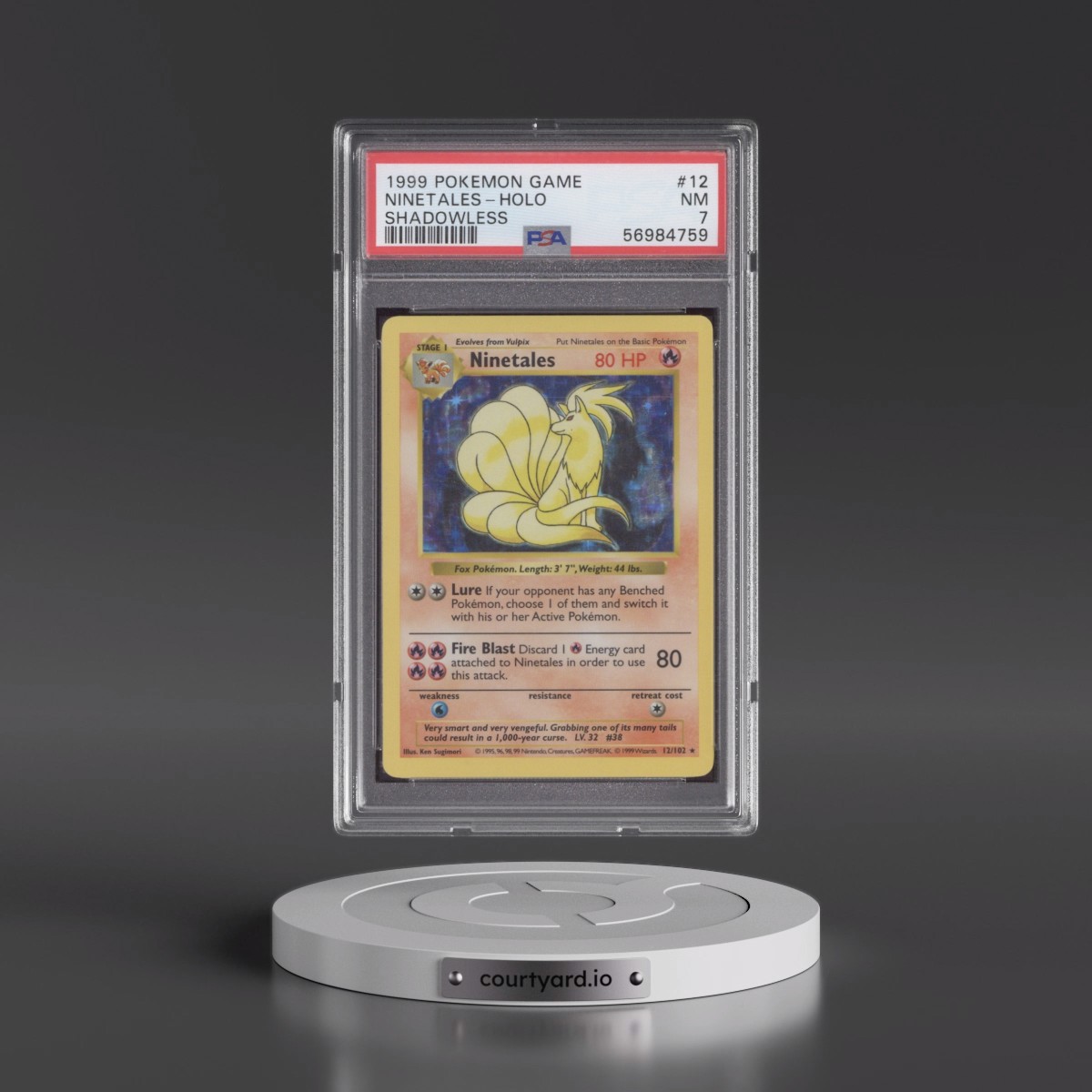 1999 Pokémon Game #12 Ninetales - Holo Shadowless (PSA 7 NM)