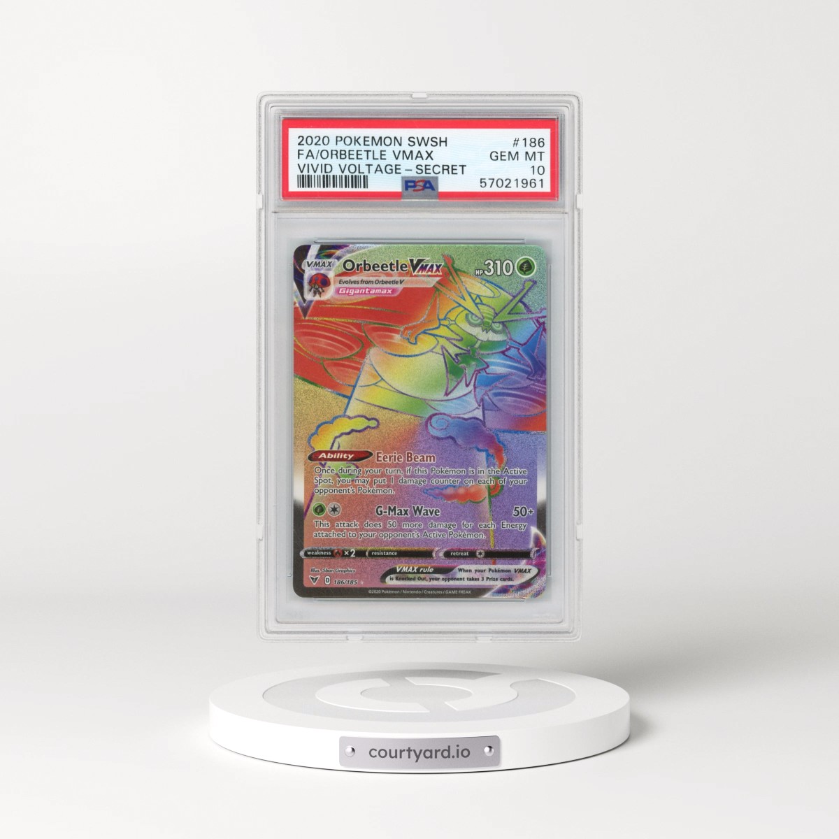 2020 Pokémon Sword & Shield Vivid Voltage #186 Orbeetle Vmax - Full Art Secret (PSA 10 GEM MINT)