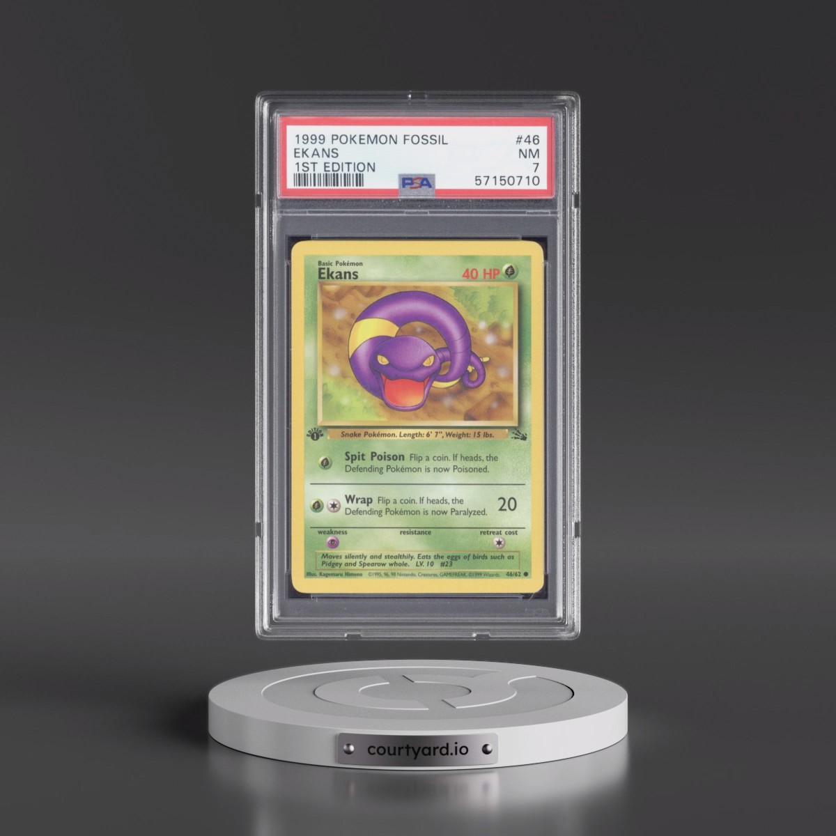 1999 Pokémon Fossil #46 Ekans - 1st Edition (PSA 7 NM)