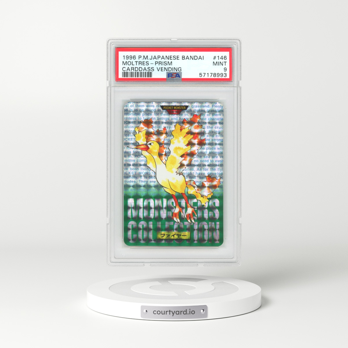 1996 Japanese Bandai Carddass Vending #146 Moltres Prism - Holo (PSA 9 MINT)