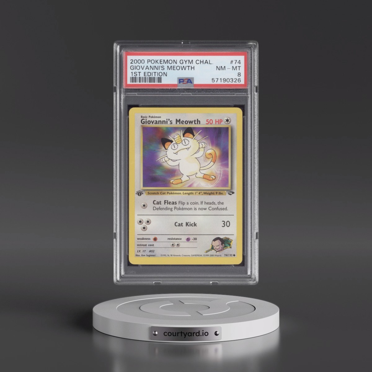 2000 Pokémon Gym Challenge #74 Giovanni's Meowth - 1st Edition (PSA 8 NM-MT)
