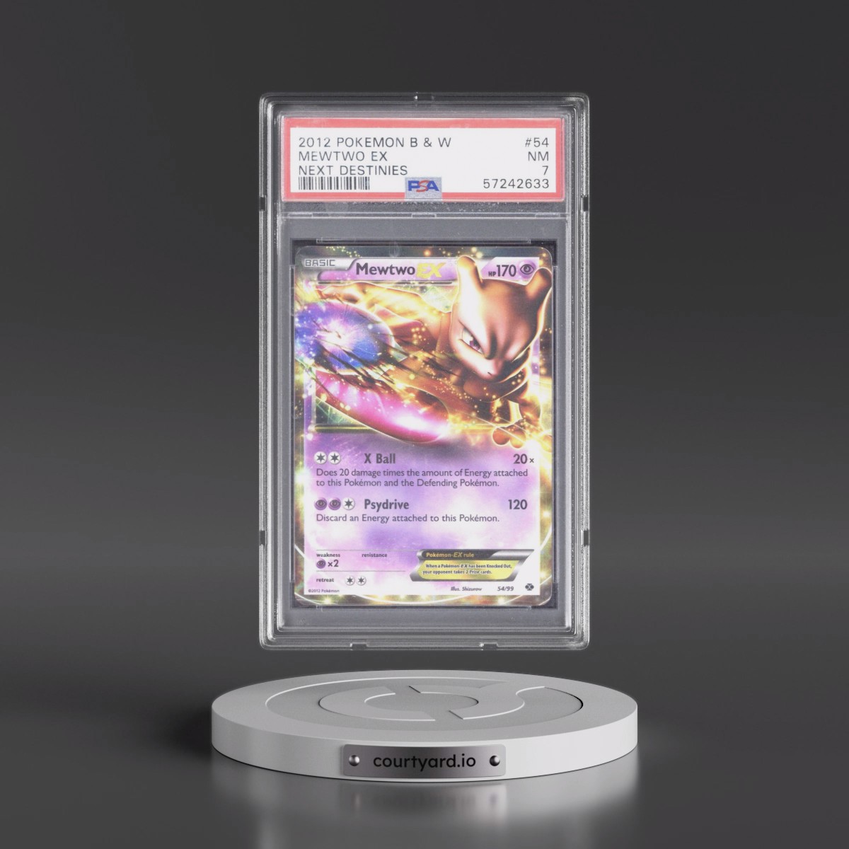 2012 Pokémon Black & White Next Destinies #54 Mewtwo EX - Holo (PSA 7 NM)