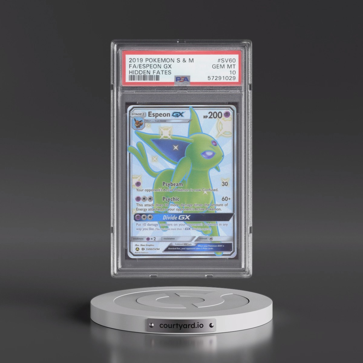 2019 Pokémon Sun & Moon Hidden Fates #SV60 Espeon GX - Holo Full Art (PSA 10 GEM MINT)