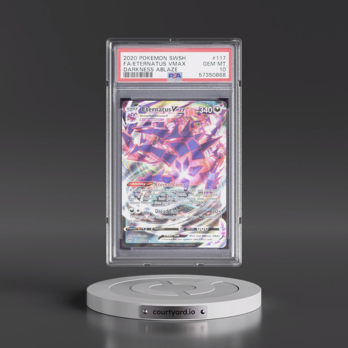 2020 Pokémon Sword & Shield Darkness Ablaze #117 Eternatus Vmax - Full Art (PSA 10 GEM MINT)