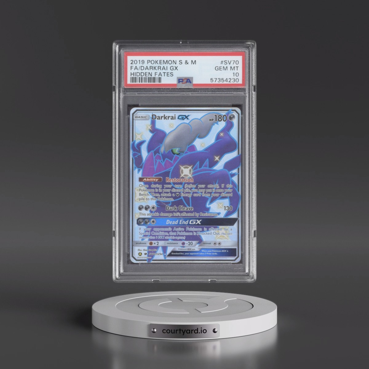 2019 Pokémon Sun & Moon Hidden Fates #SV70 Darkrai GX - Holo Full Art (PSA 10 GEM MINT)