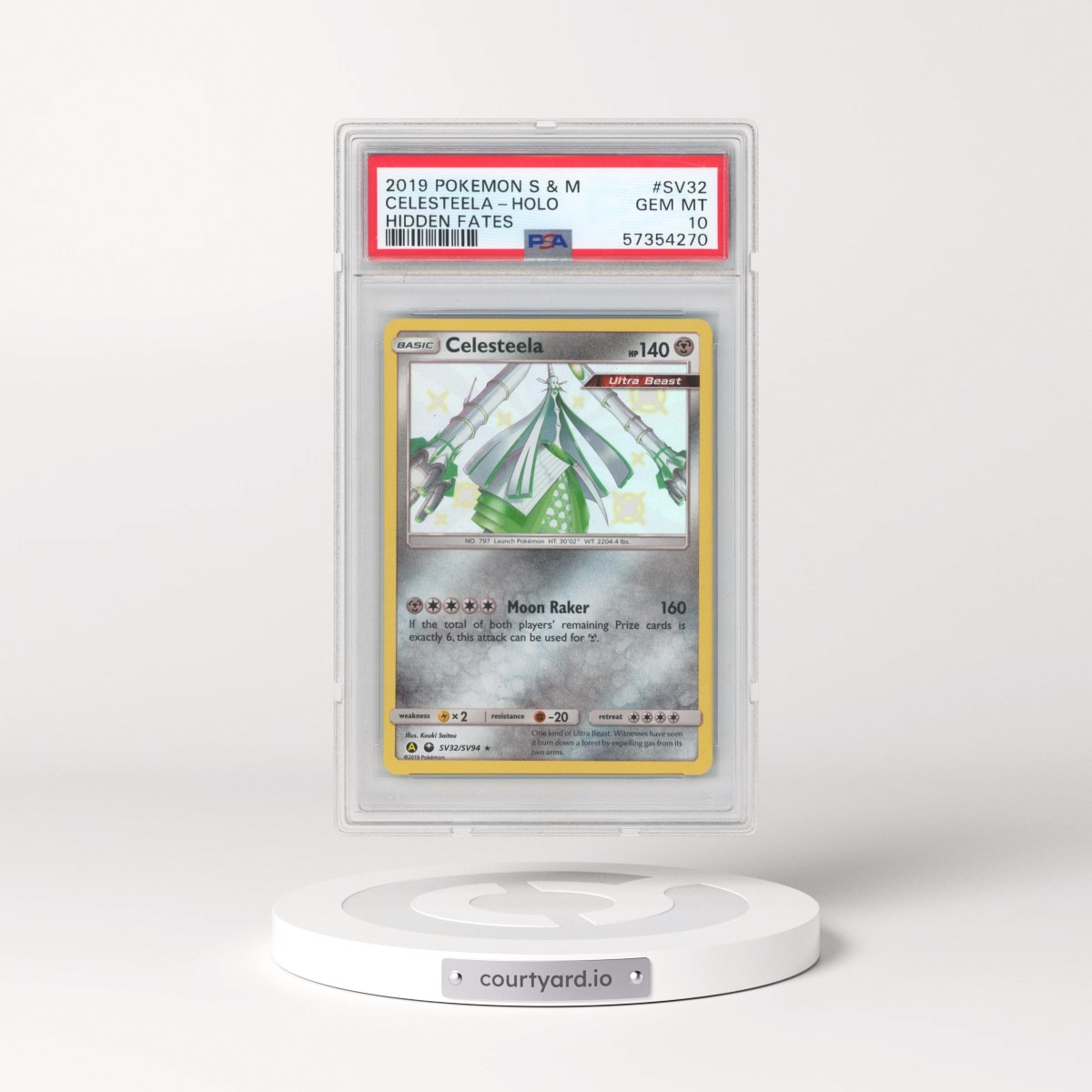 2019 Pokémon Sun & Moon Hidden Fates #SV32 Celesteela - Holo (PSA 10 GEM MINT)