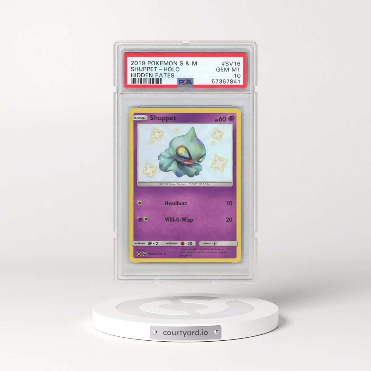 2019 Pokémon Sun & Moon Hidden Fates #SV16 Shuppet - Holo (PSA 10 GEM MINT)