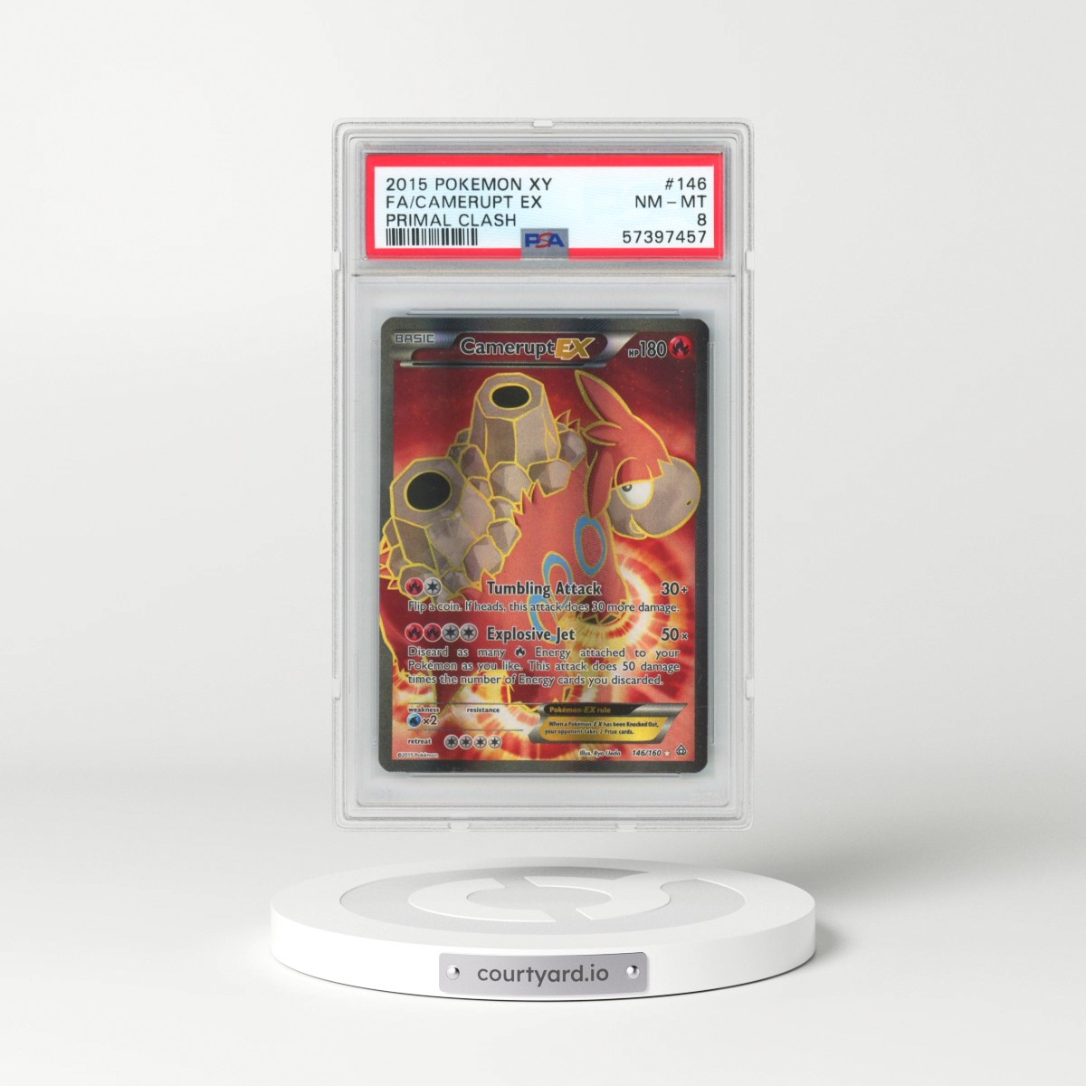 2015 Pokémon XY Primal Clash #146 Camerupt EX - Holo Full Art (PSA 8 NM-MT)
