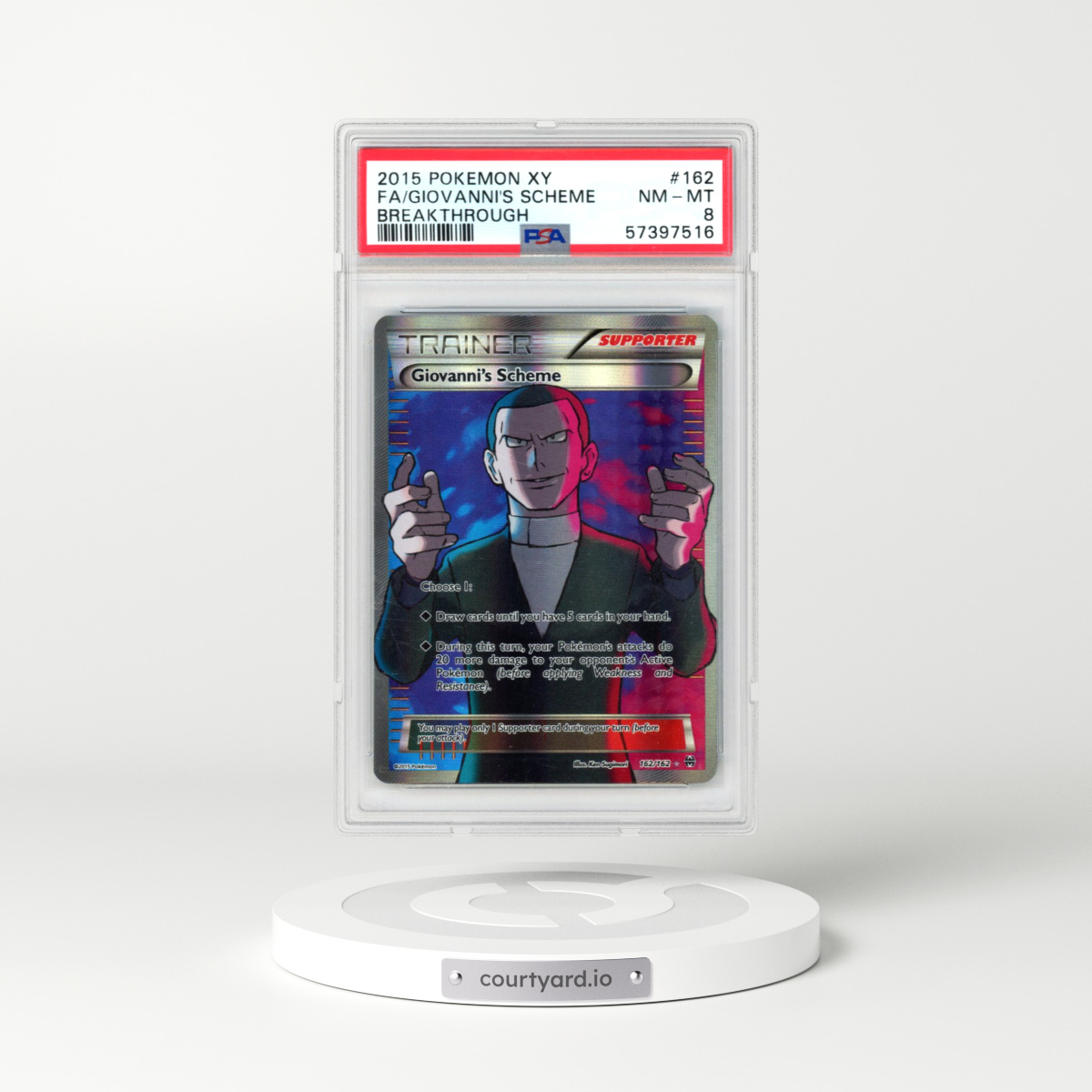 2015 Pokémon XY Breakthrough #162 Giovanni's Scheme - Full Art (PSA 8 NM-MT)