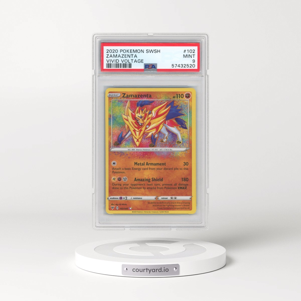 2020 Pokémon Sword & Shield Vivid Voltage #102 Zamazenta (PSA 9 MINT)