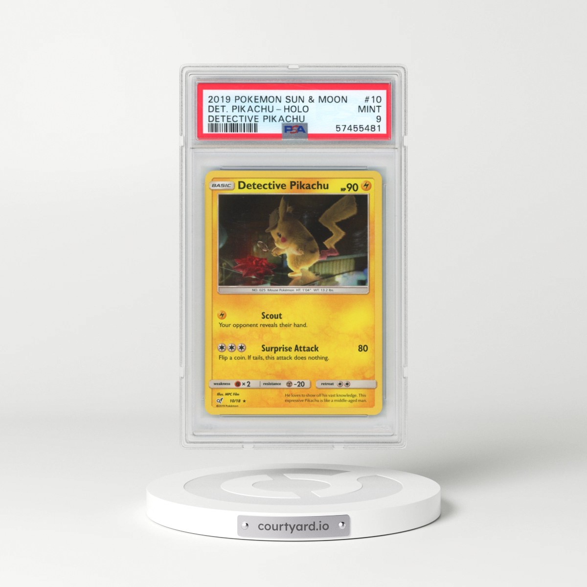 2019 Pokémon Sun & Moon Detective Pikachu #10 Detective Pikachu - Holo (PSA 9 MINT)