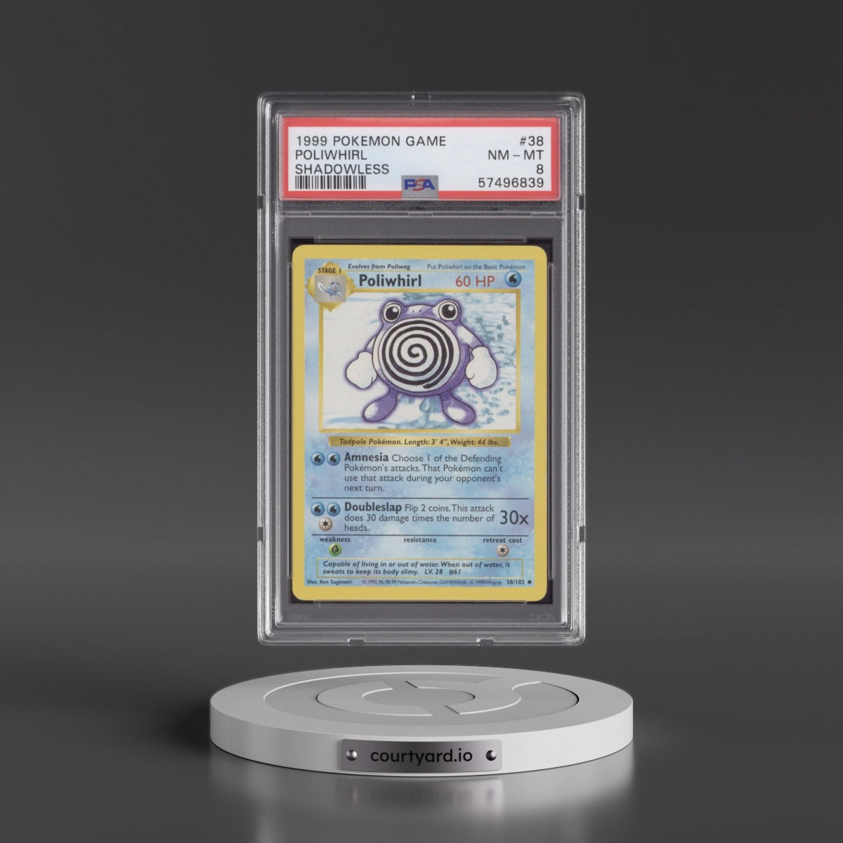 1999 Pokémon Game #38 Poliwhirl - Shadowless (PSA 8 NM-MT)