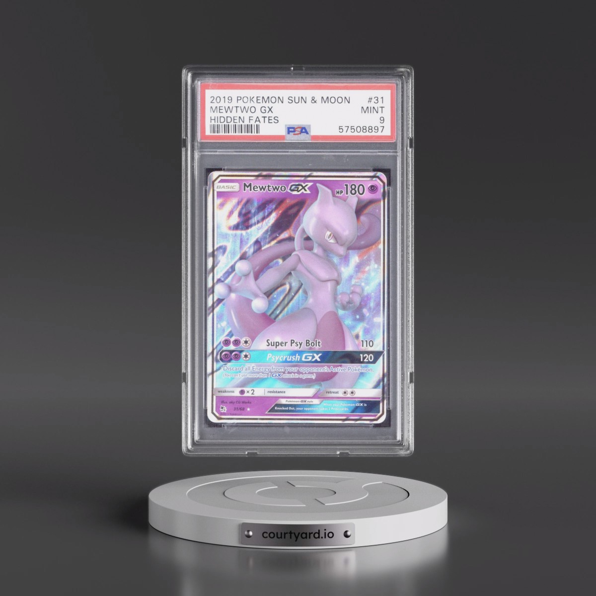 2019 Pokémon Sun & Moon Hidden Fates #31 Mewtwo GX - Holo (PSA 9 MINT)