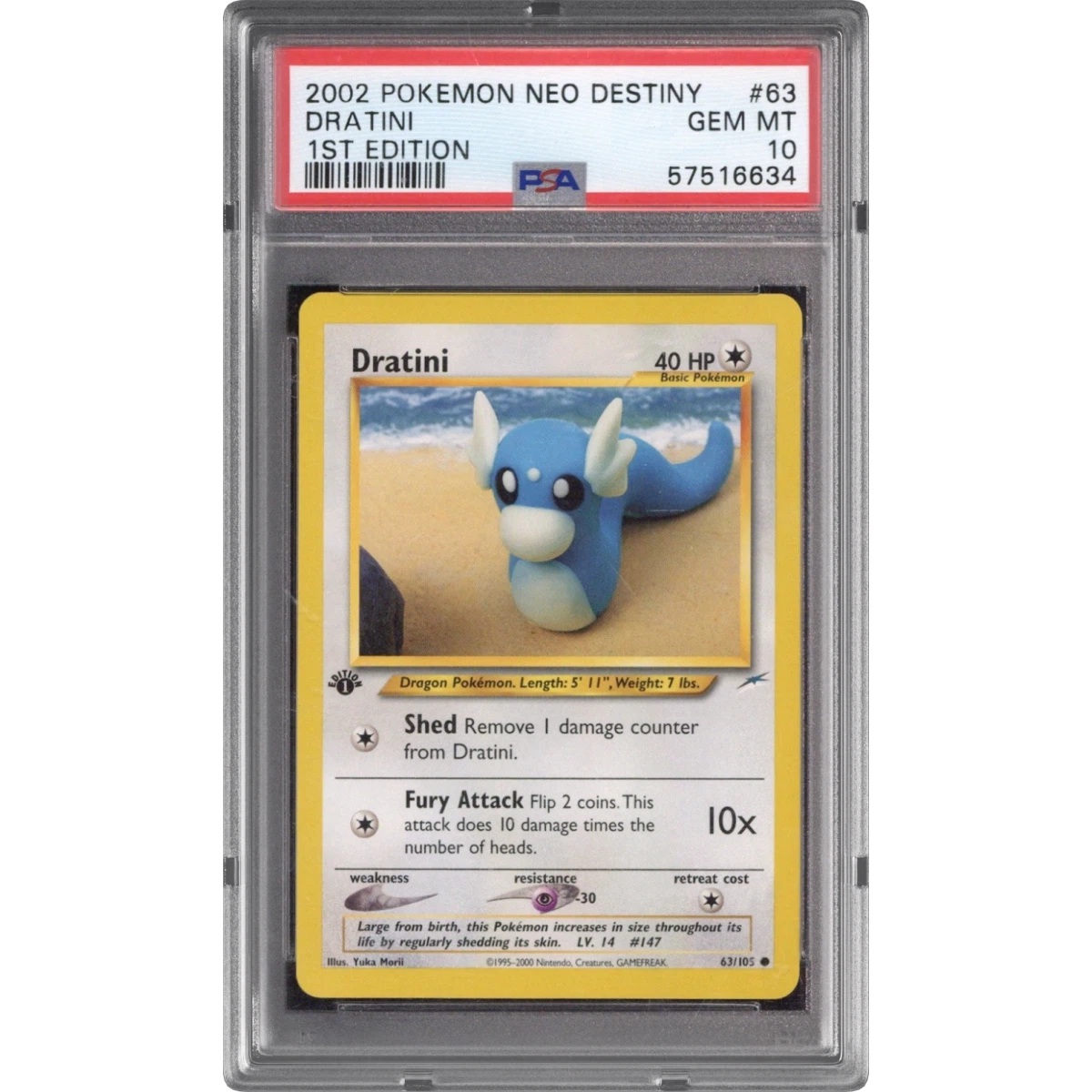 2002 Pokémon Neo Destiny #63 Dratini - 1st Edition (PSA 10 GEM MINT)