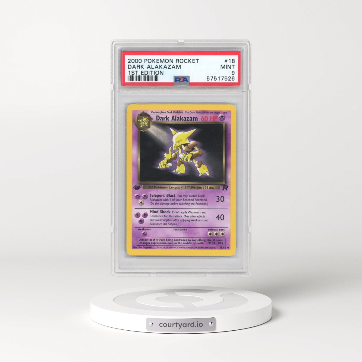 2000 Pokémon Rocket #18 Dark Alakazam - 1st Edition (PSA 9 MINT)