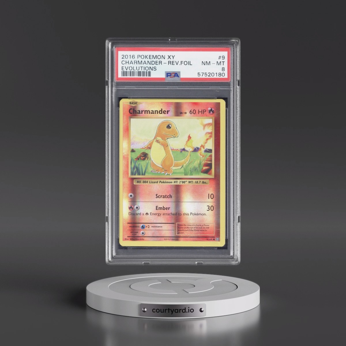 2016 Pokémon XY Evolutions Charmander - Reverse Foil #9 PSA 8
