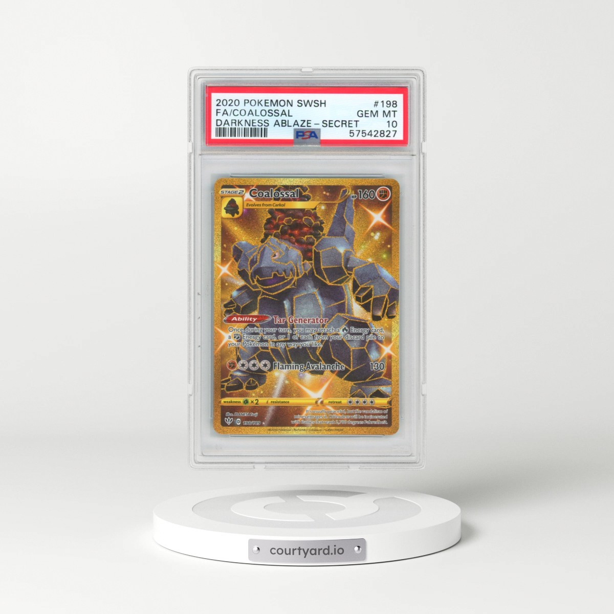 2020 Pokémon Sword & Shield Darkness Ablaze #198 Coalossal - Full Art Secret (PSA 10 GEM MINT)