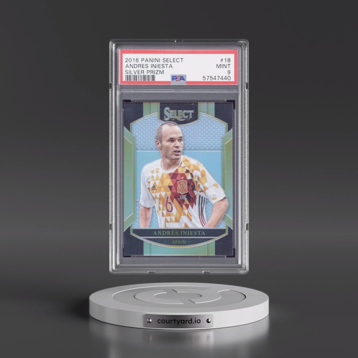 2016 Panini Select #18 Andres Iniesta - Silver Prizm (PSA 9 MINT)