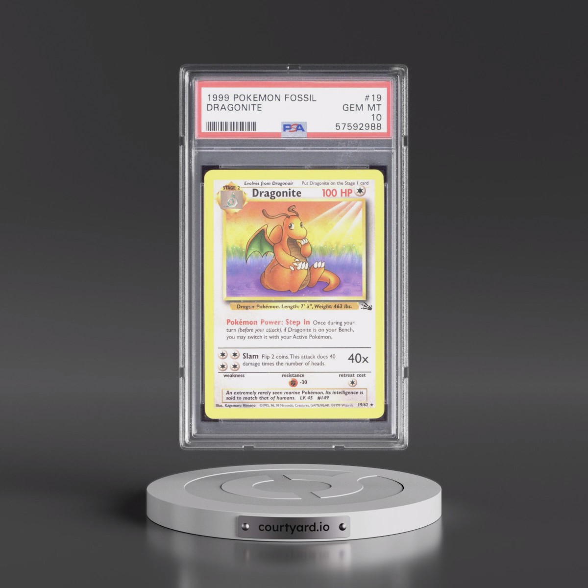 1999 Pokémon Fossil #19 Dragonite (PSA 10 GEM MINT)