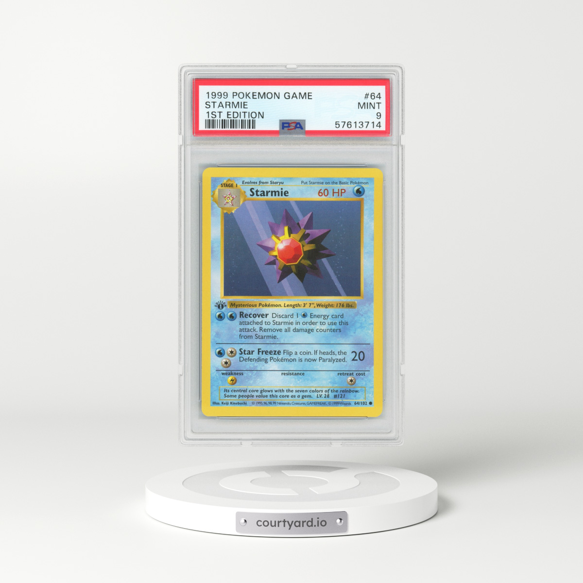 1999 Base Set #64 Starmie - 1st Edition Shadowless (PSA 9 MINT)