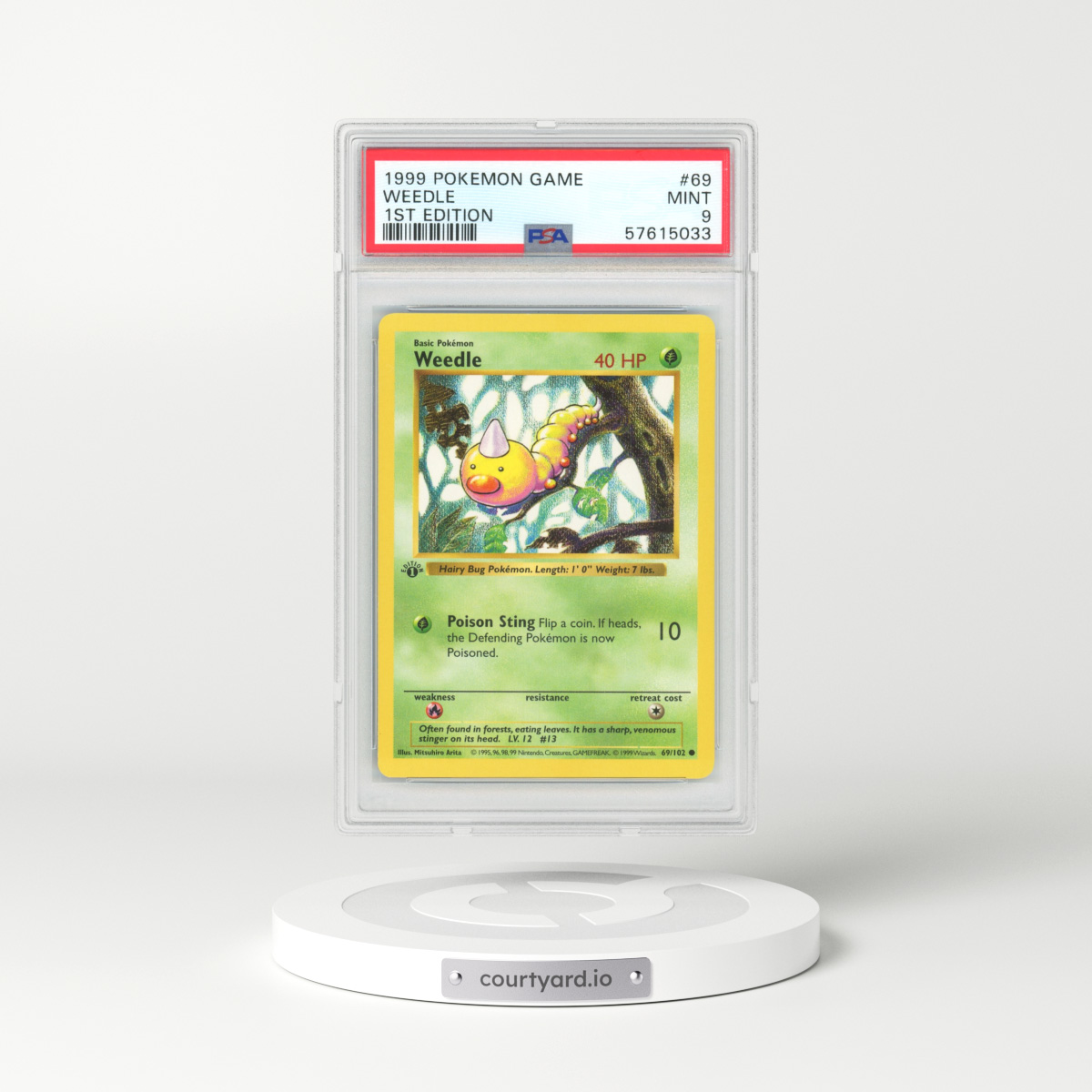 1999 Base Set #69 Weedle - 1st Edition Shadowless (PSA 9 MINT)