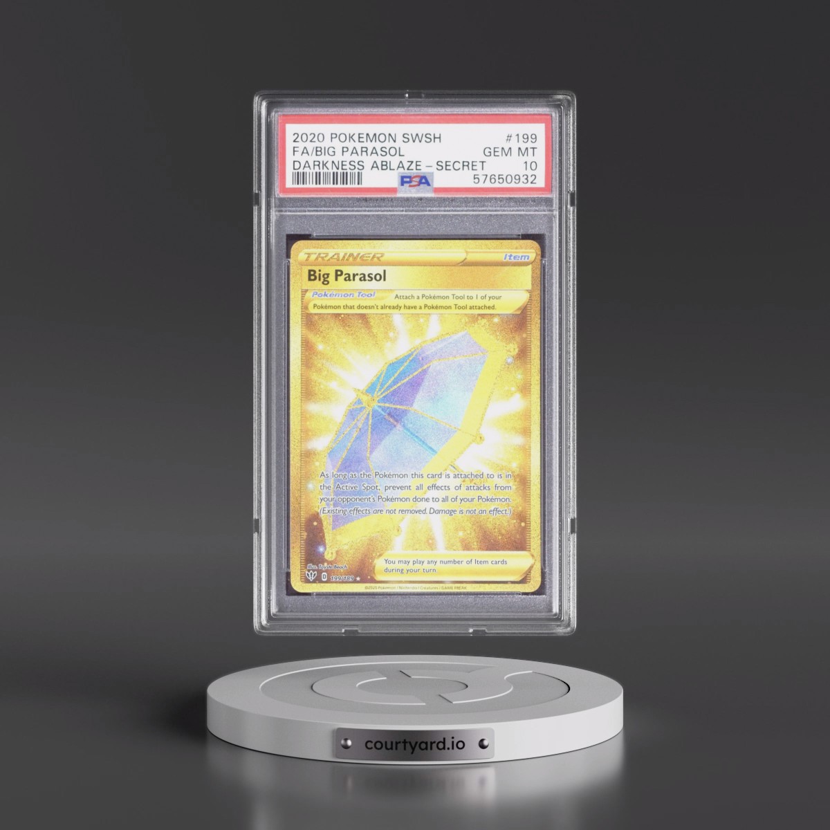 2020 Pokémon Sword & Shield Darkness Ablaze #199 Big Parasol - Full Art Secret (PSA 10 GEM MINT)