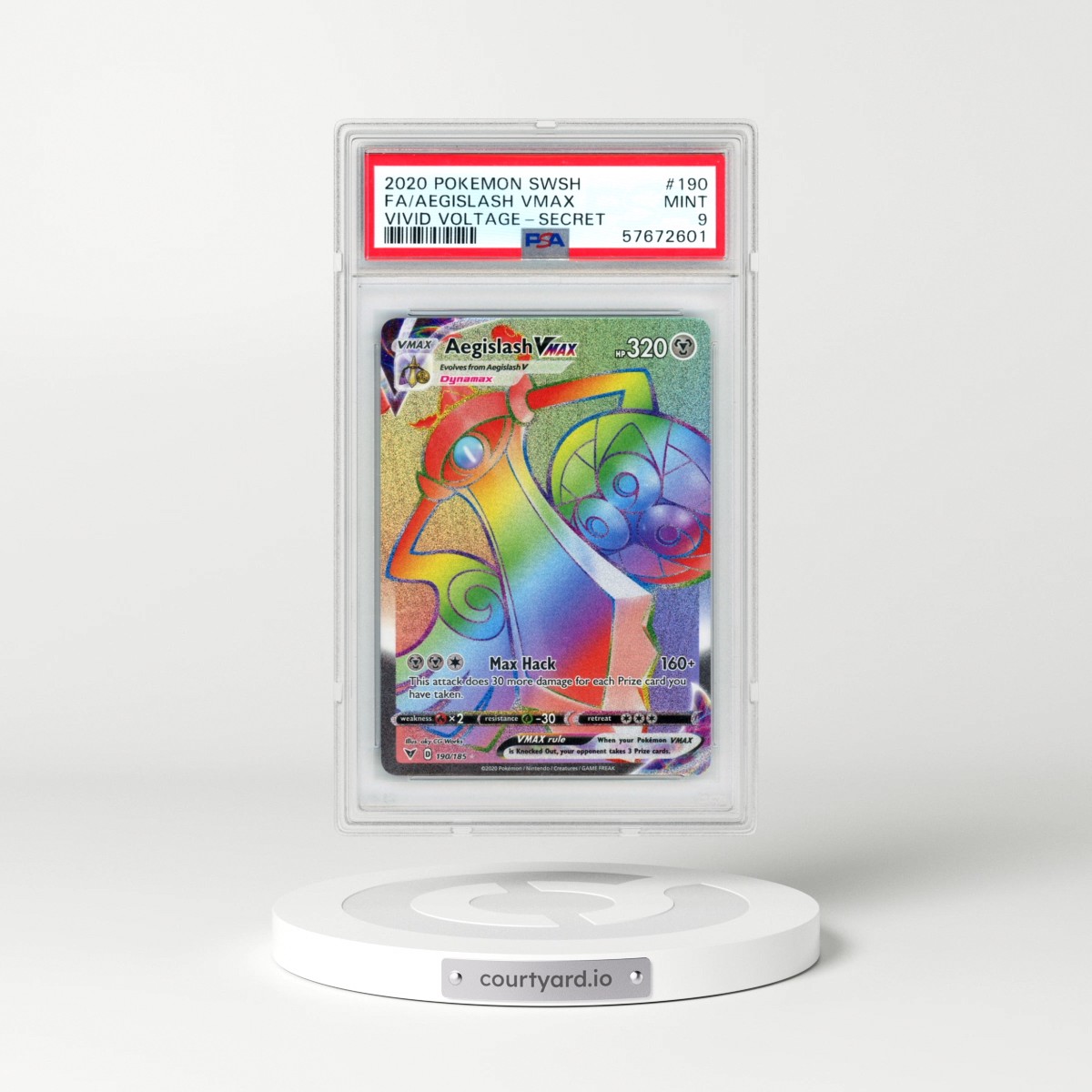 2020 Pokémon Sword & Shield Vivid Voltage #190 Aegislash Vmax - Full Art Secret (PSA 9 MINT)