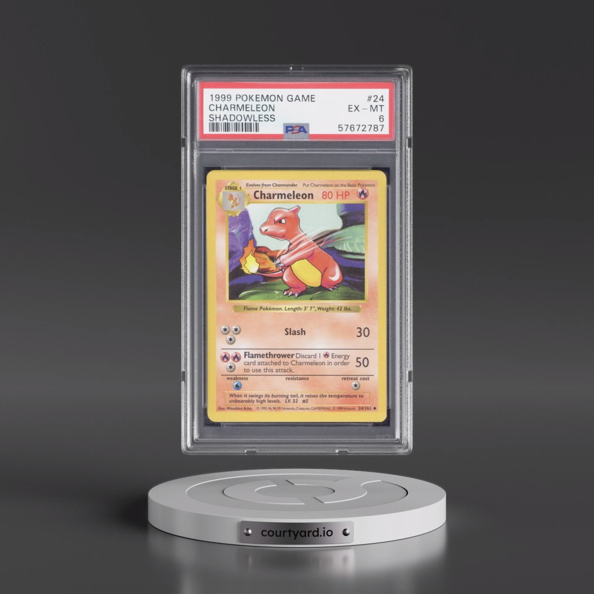 1999 Pokémon Game #24 Charmeleon - Shadowless (PSA 6 EX-MT)